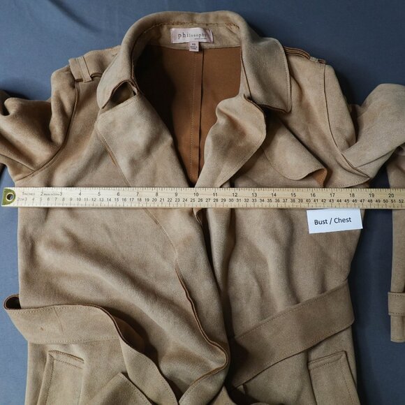Philosophy Womens Trench Coat XS Tan Faux Suede Minimalist Quiet Luxury Timeless - Picture 11 of 13